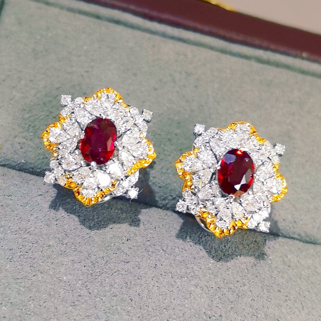 14k Gold 1.77 Ctw Natural Ruby & Diamond Earrings - 4
