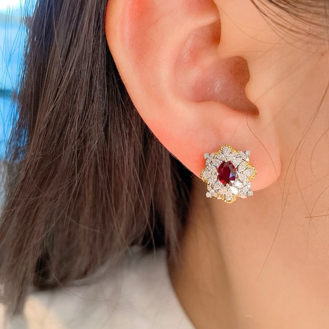 14k Gold 1.77 Ctw Natural Ruby & Diamond Earrings - 5