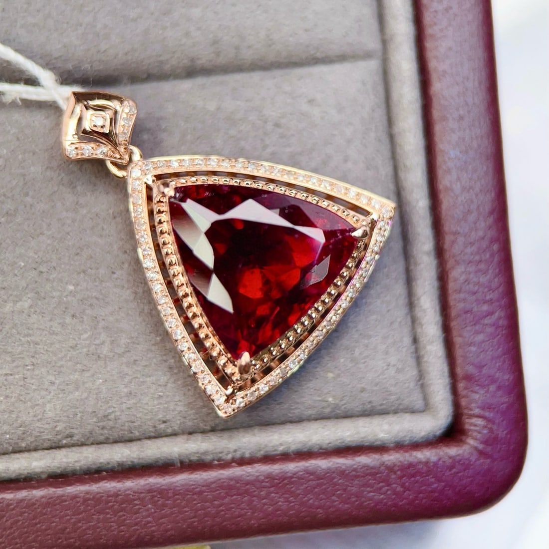 14k Gold 7.35 Ct Natural Tourmaline & Diamond Pendant( Without Chain ) - 2