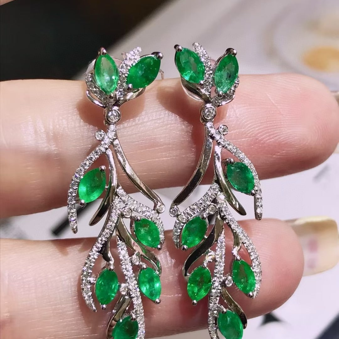 14k Gold 3.28 Ctw Natural Emerald & Diamond Earrings - 3