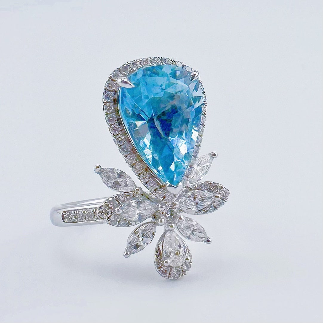 14k Gold 3.83 Ctw Natural Aquamarine & Diamond Ring - 2