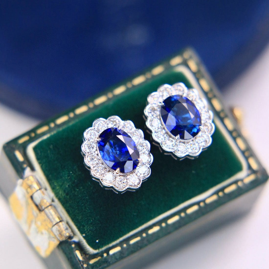 14k Gold 2.39 Ctw Natural Sapphire & Diamond Earrings - 4