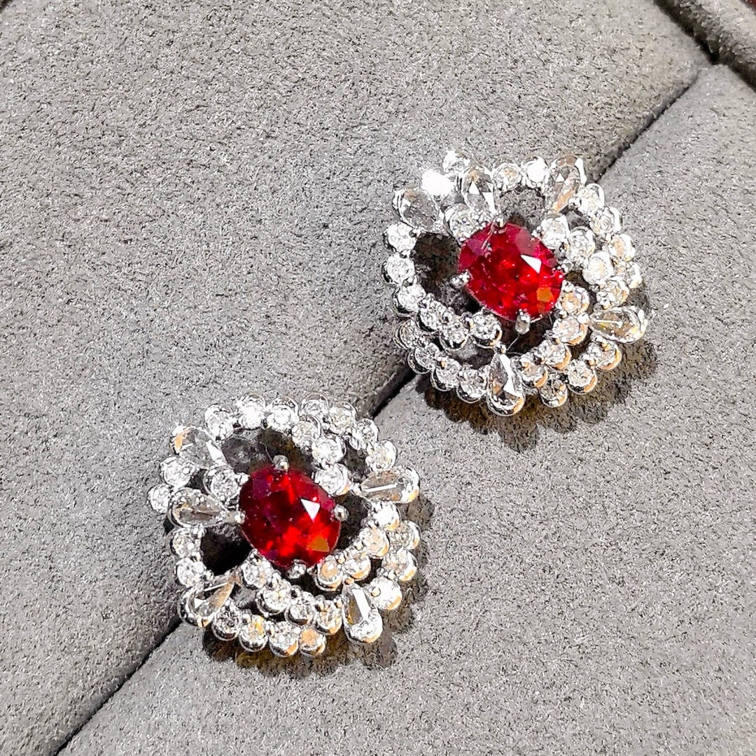 14k Gold 1.48 Ctw Natural Ruby & Diamond Earrings - 2