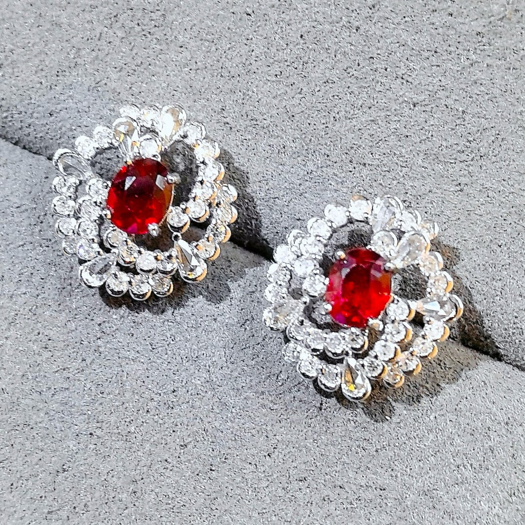 14k Gold 1.48 Ctw Natural Ruby & Diamond Earrings - 3