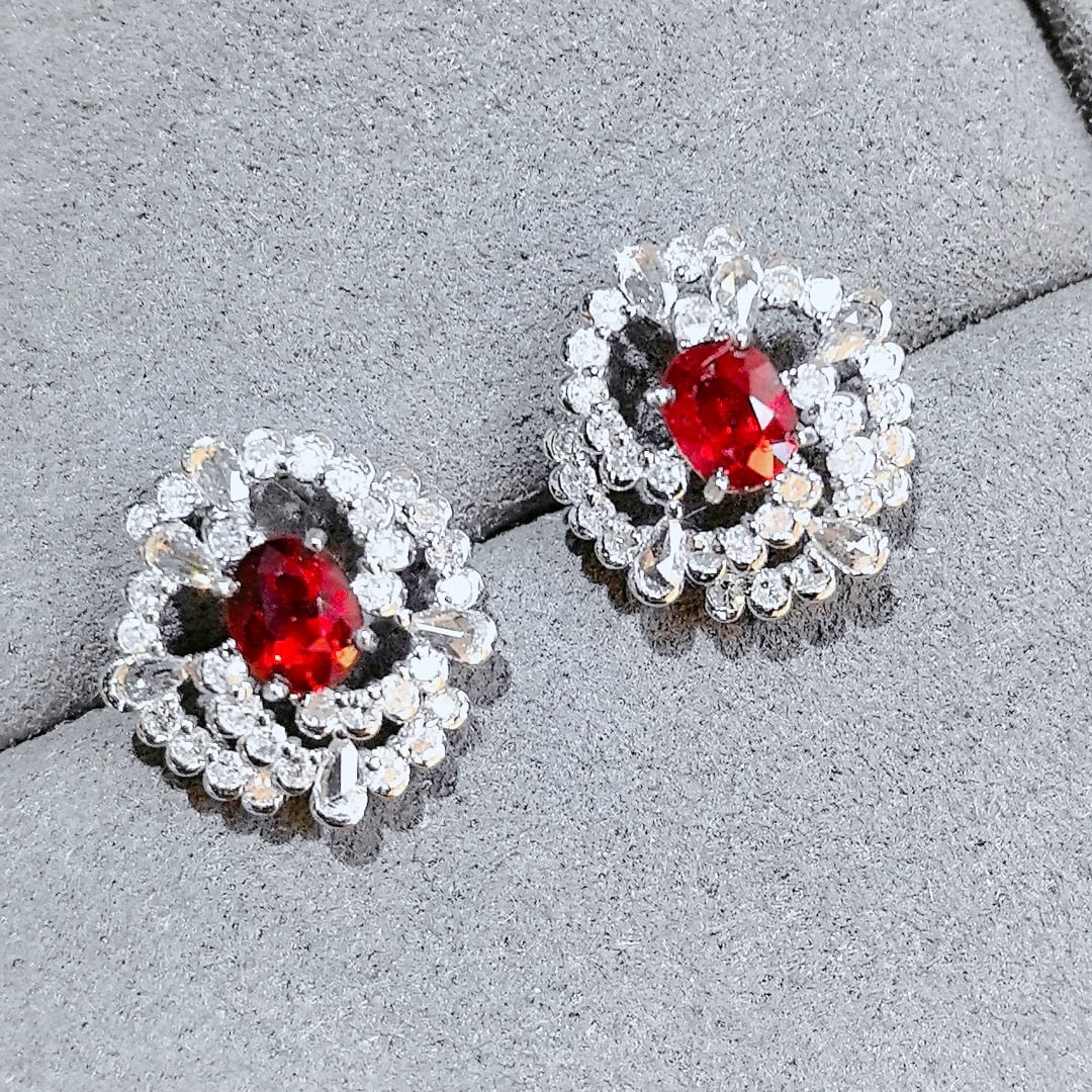 14k Gold 1.48 Ctw Natural Ruby & Diamond Earrings - 4