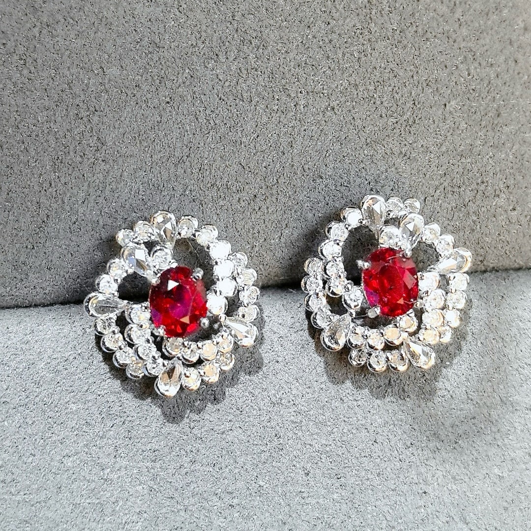 14k Gold 1.48 Ctw Natural Ruby & Diamond Earrings - 5