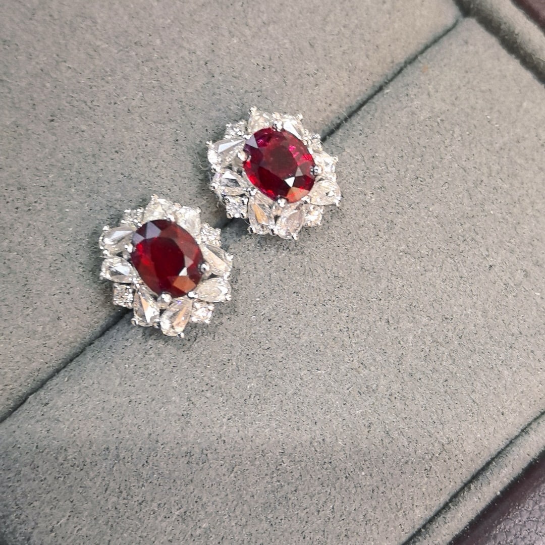 14k Gold 1.82 Ctw Natural Ruby & Diamond Earrings - 2