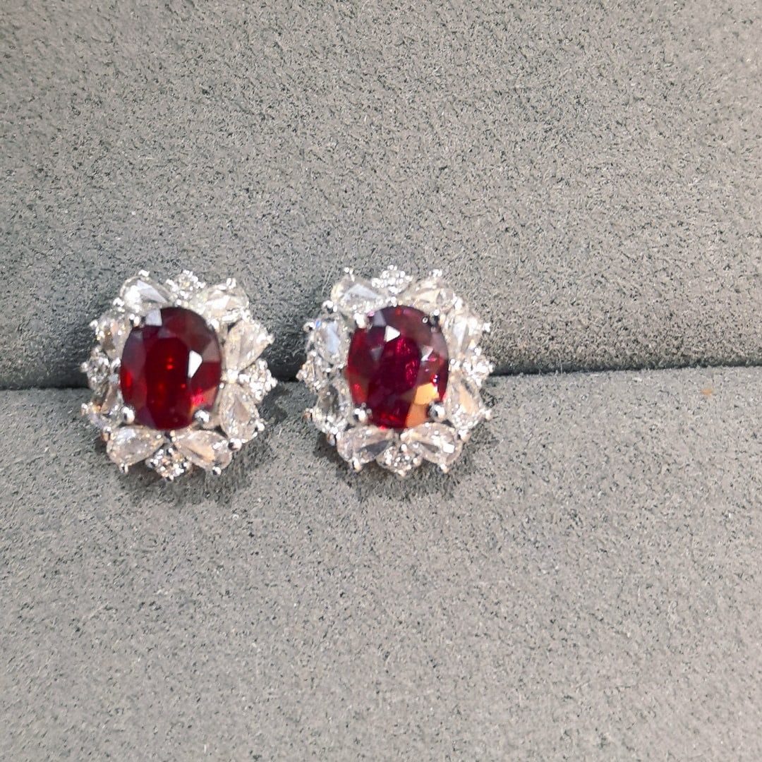14k Gold 1.82 Ctw Natural Ruby & Diamond Earrings - 3