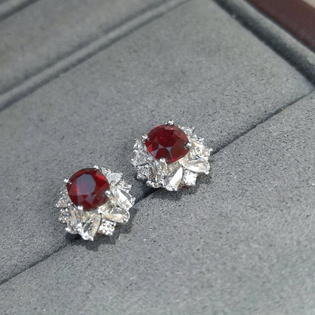 14k Gold 1.82 Ctw Natural Ruby & Diamond Earrings - 4