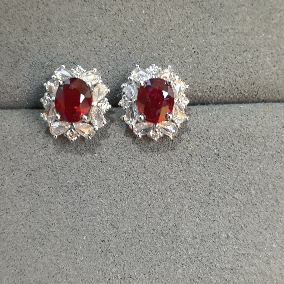 14k Gold 1.82 Ctw Natural Ruby & Diamond Earrings - 5