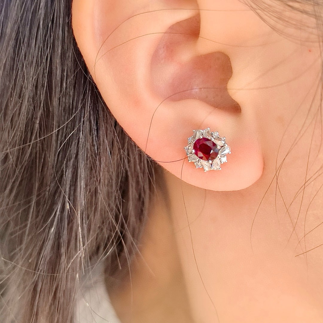 14k Gold 1.82 Ctw Natural Ruby & Diamond Earrings - 6