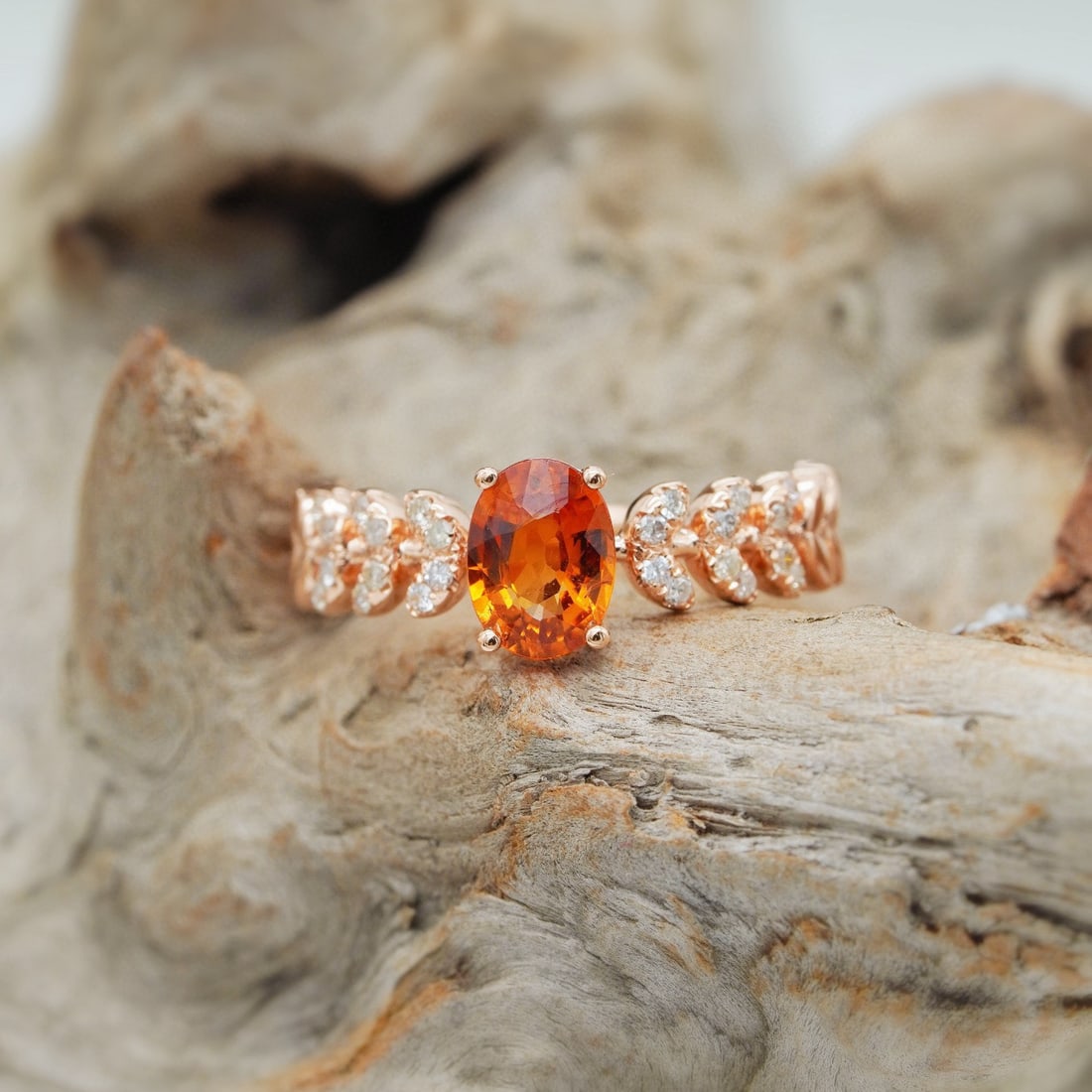 14k Gold 1.12 Ctw Natural Spessartine & Diamond Ring - 2