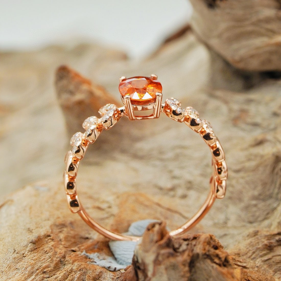 14k Gold 1.12 Ctw Natural Spessartine & Diamond Ring - 4