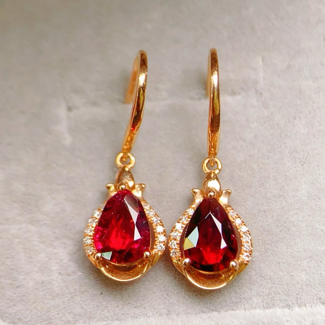 14k Gold 1.27 Ctw Natural Tourmaline & Diamond Earrings - 2