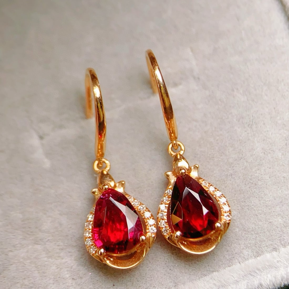 14k Gold 1.27 Ctw Natural Tourmaline & Diamond Earrings - 4