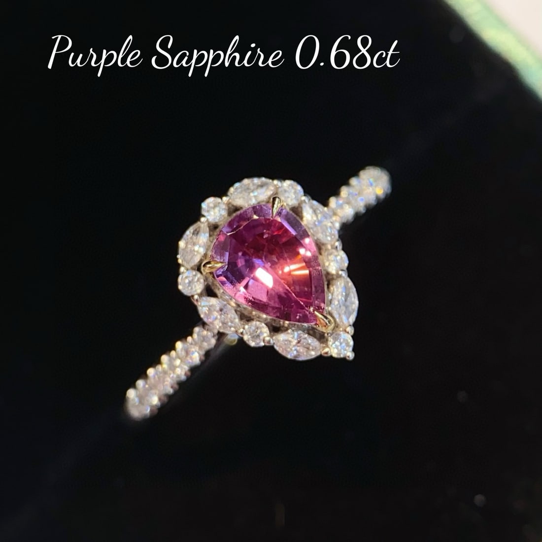 14k Gold 0.68 Ct Natural Sapphire & Diamond Ring: Ref:231062234 // gold content:14k gold // ring size:7. 25us // // main gemstone:sapphire // shape:pear // carat weight:0. 68ct // color:purple // treatment:natural // // adjacent gemstone 2 :