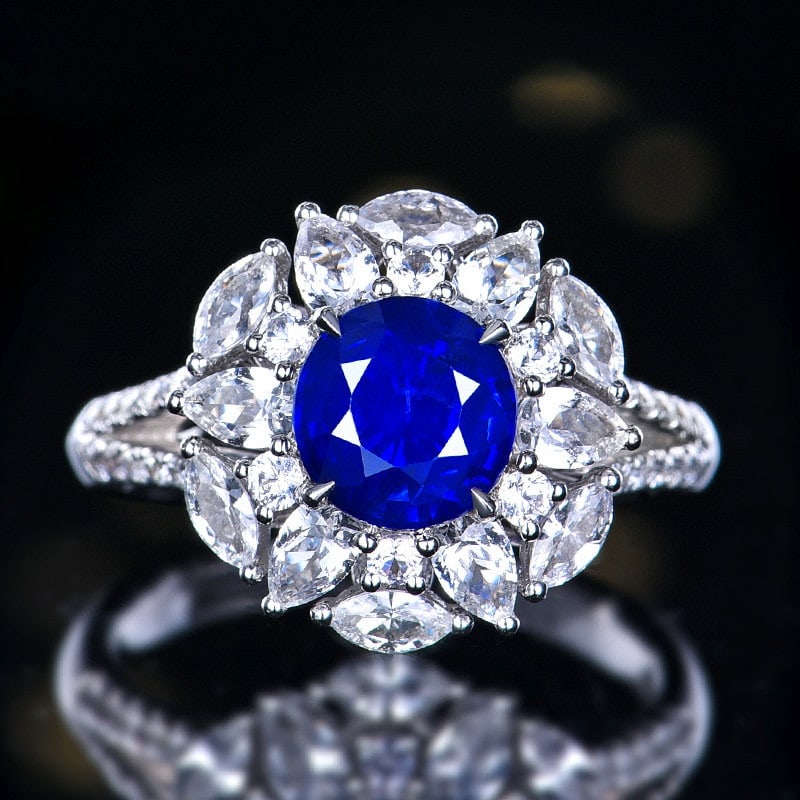 14k Gold 1.87 Ctw Natural Sapphire & Diamond Ring/pendant( Without Chain ): Ref:231062246 // gold content:14k gold // ring size:7. 25us // // main gemstone:sapphire // shape:round // carat weight:1. 62ct // color:royal blue // treatment:natural // cut grade:g // // adjacent g