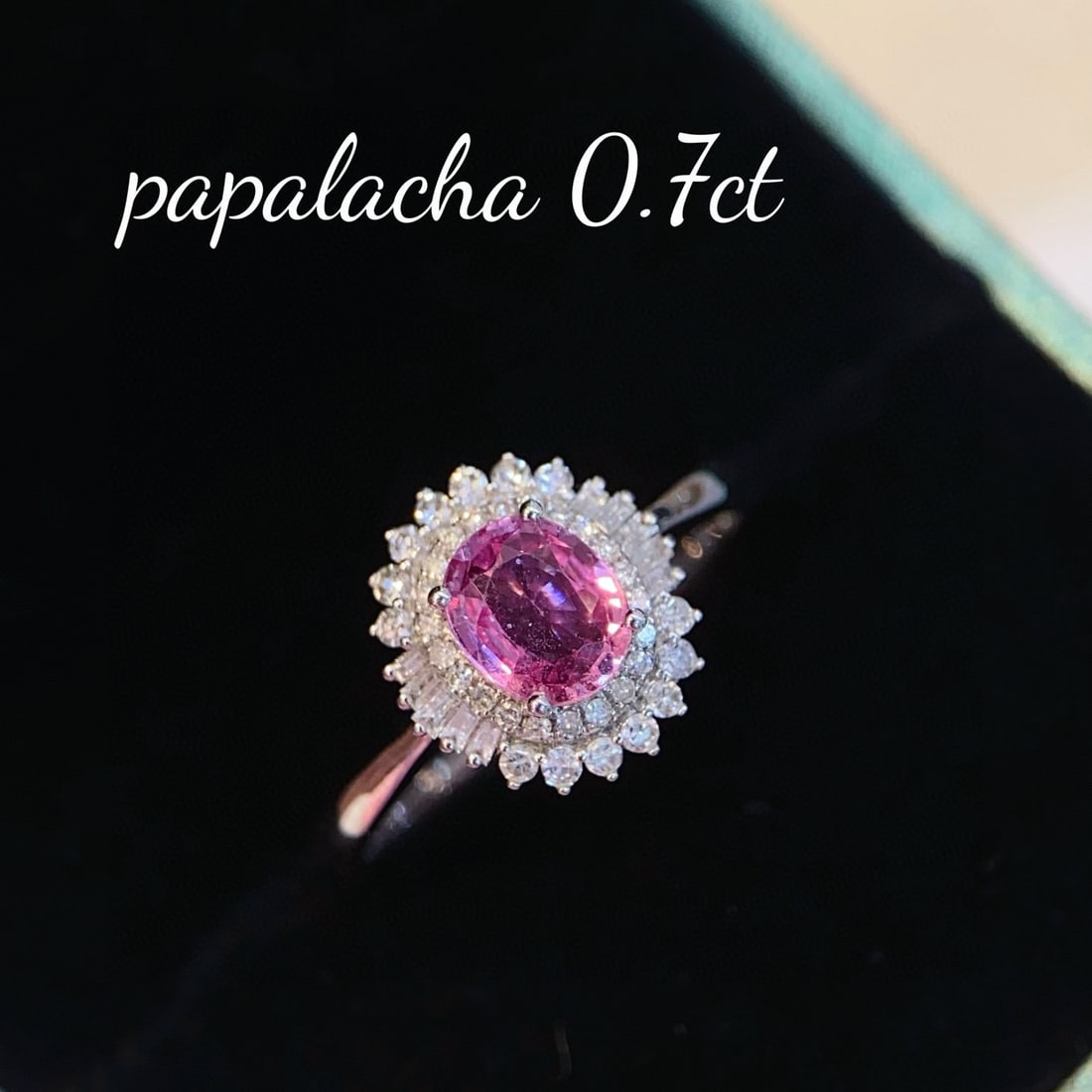 14k Gold 0.7 Ct Natural Padparadscha Sapphire & Diamond Ring - 4