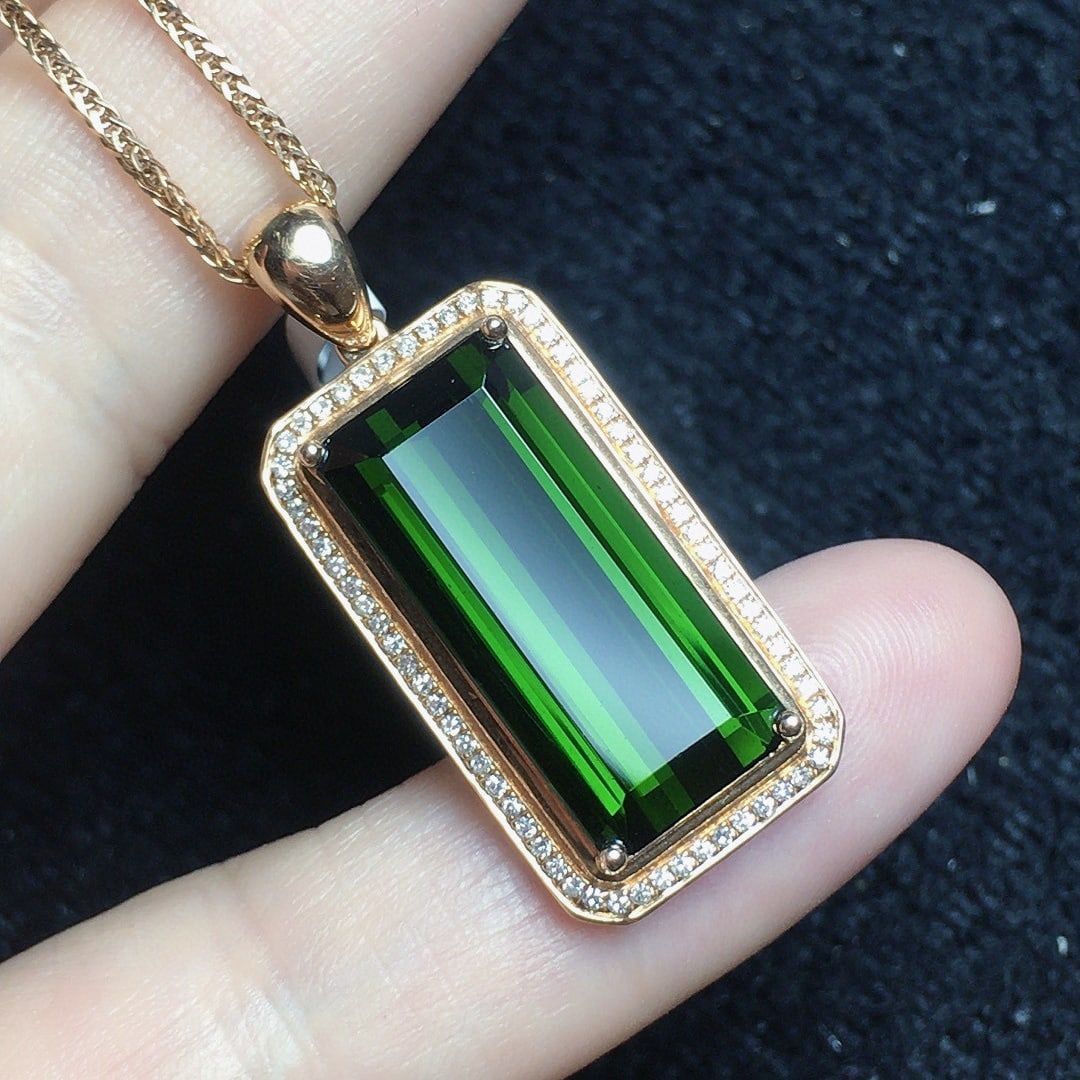 14k Gold 8.26 Ct Natural Tourmaline & Diamond Pendant( Without Chain ) (1 of 5)