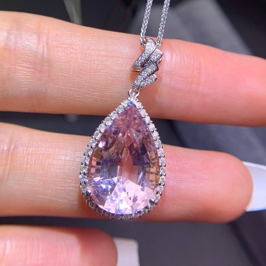 14k Gold 8 Ct Natural Morganite & Diamond Pendant( Without Chain ): Ref:231062325 // gold content:14k gold // main gemstone:morganite // shape:pear // carat weight:8ct // color:pink // treatment:natural // // adjacent gemstone 2 : diamond // number of stones:50 //
