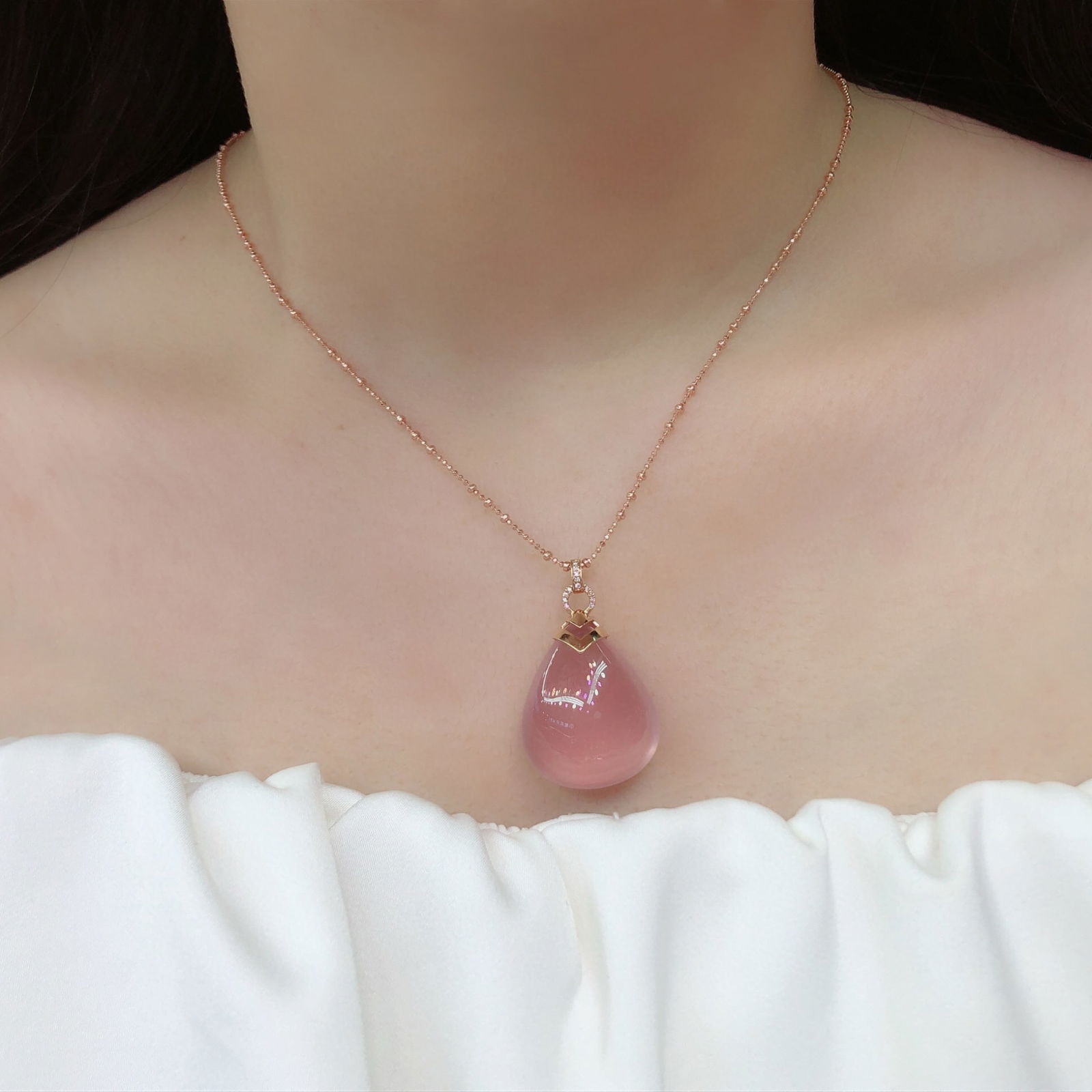 14k Gold 10.23 Ct Natural Rose Quartz & Diamond Pendant( Without Chain ) - 6