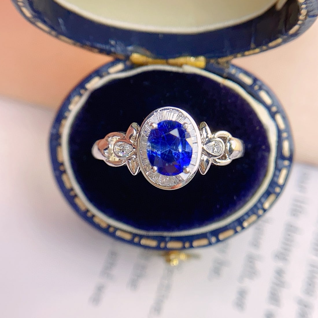 14k Gold 1.15 Ct Natural Sapphire & Diamond Ring: Ref:231062339 // gold content:14k gold // ring size:7. 25us // // main gemstone:sapphire // shape:oval // carat weight:1. 15ct // color:blue // treatment:natural // // adjacent gemstone 2 :