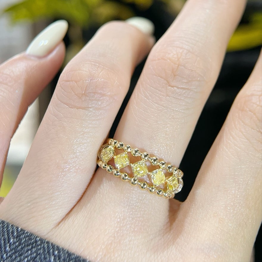 14k Gold 0.94 Ctw Natural Yellow Diamond & Diamond Ring - 2