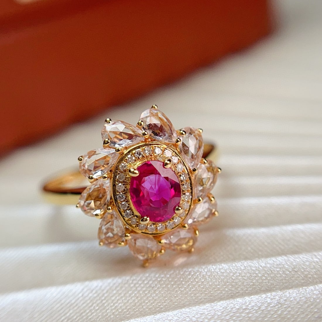 14k Gold 0.82 Ct Natural Ruby & Diamond & Sapphire Ring: Ref:231062353 // gold content:14k gold // ring size:7. 25us // // main gemstone:ruby // shape:oval // carat weight:0. 82ct // color:red // treatment:natural // // adjacent gemstone 2 : diamond // shap