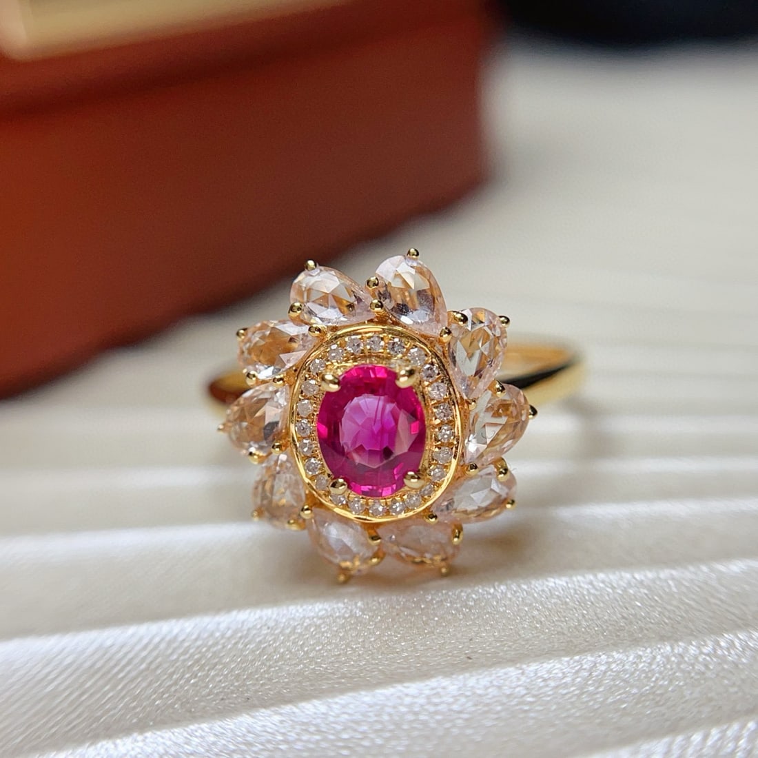 14k Gold 0.82 Ct Natural Ruby & Diamond & Sapphire Ring - 2