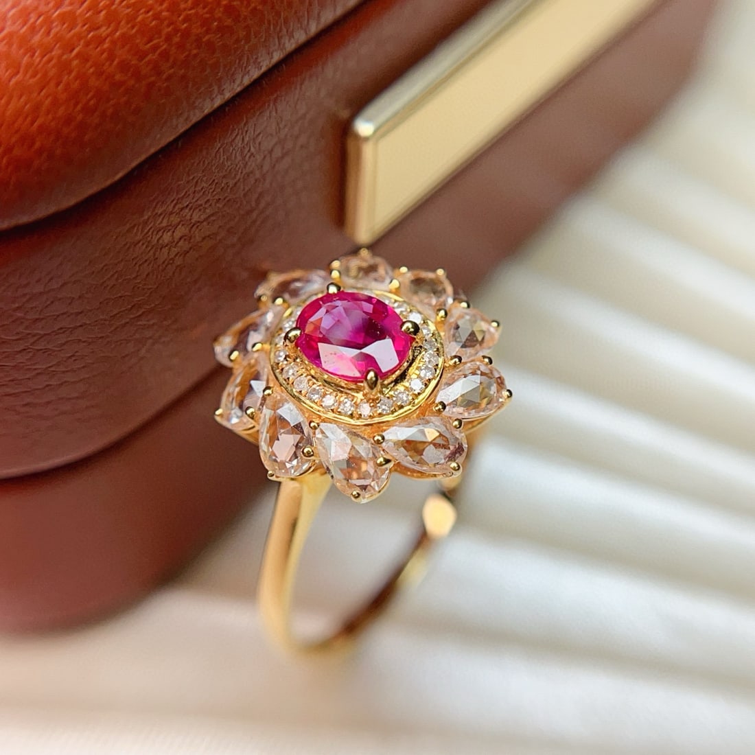14k Gold 0.82 Ct Natural Ruby & Diamond & Sapphire Ring - 3