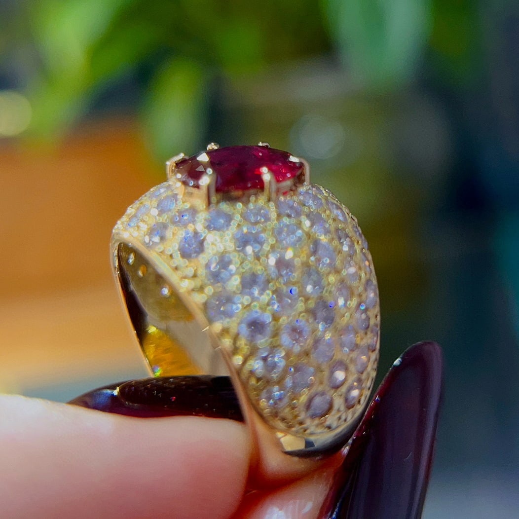 14k Gold 4.38 Ctw Natural Ruby & Diamond Ring - 7