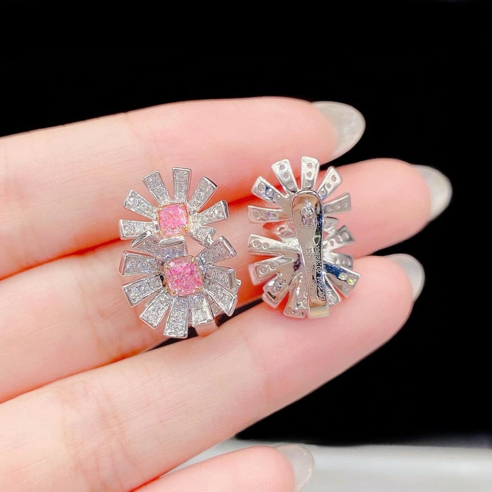 Gia Certified 14k Gold 1.74 Ctw Natural Pink Diamond & Diamond Earrings - 2