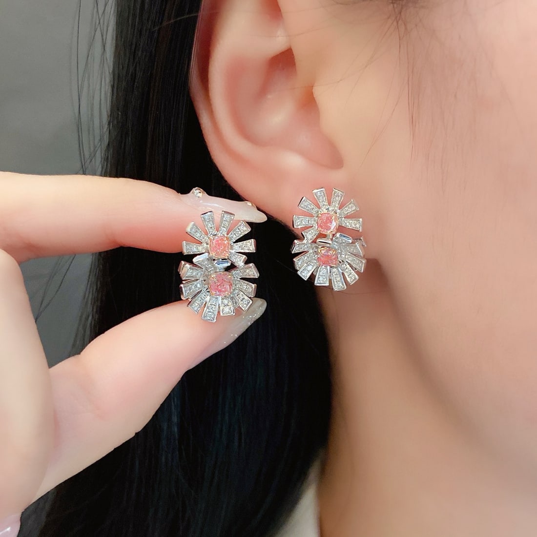 Gia Certified 14k Gold 1.74 Ctw Natural Pink Diamond & Diamond Earrings - 4