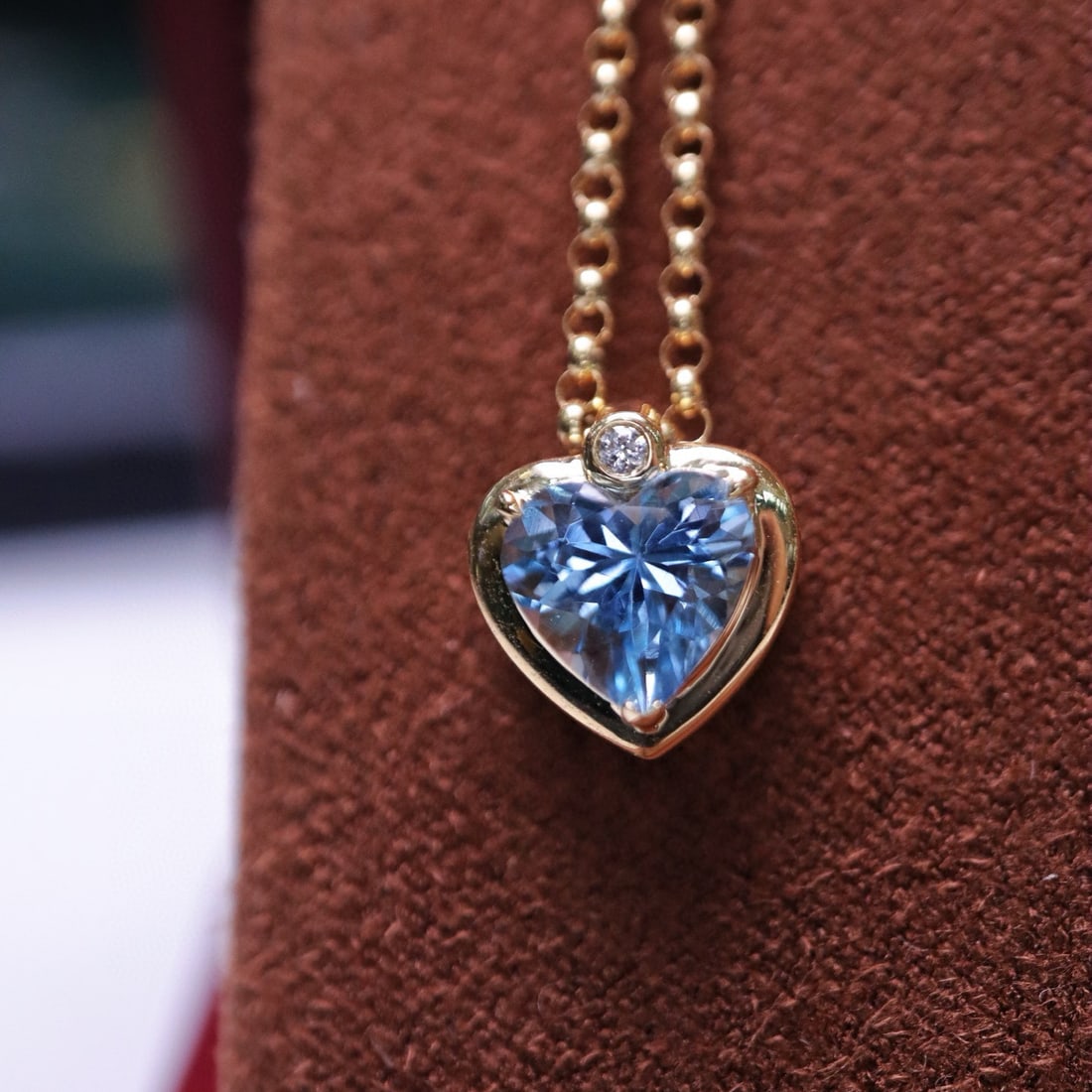 14k Gold 0.99 Ct Natural Aquamarine & Diamond Pendant( Without Chain ) - 2