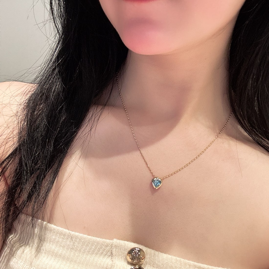 14k Gold 0.99 Ct Natural Aquamarine & Diamond Pendant( Without Chain ) - 6