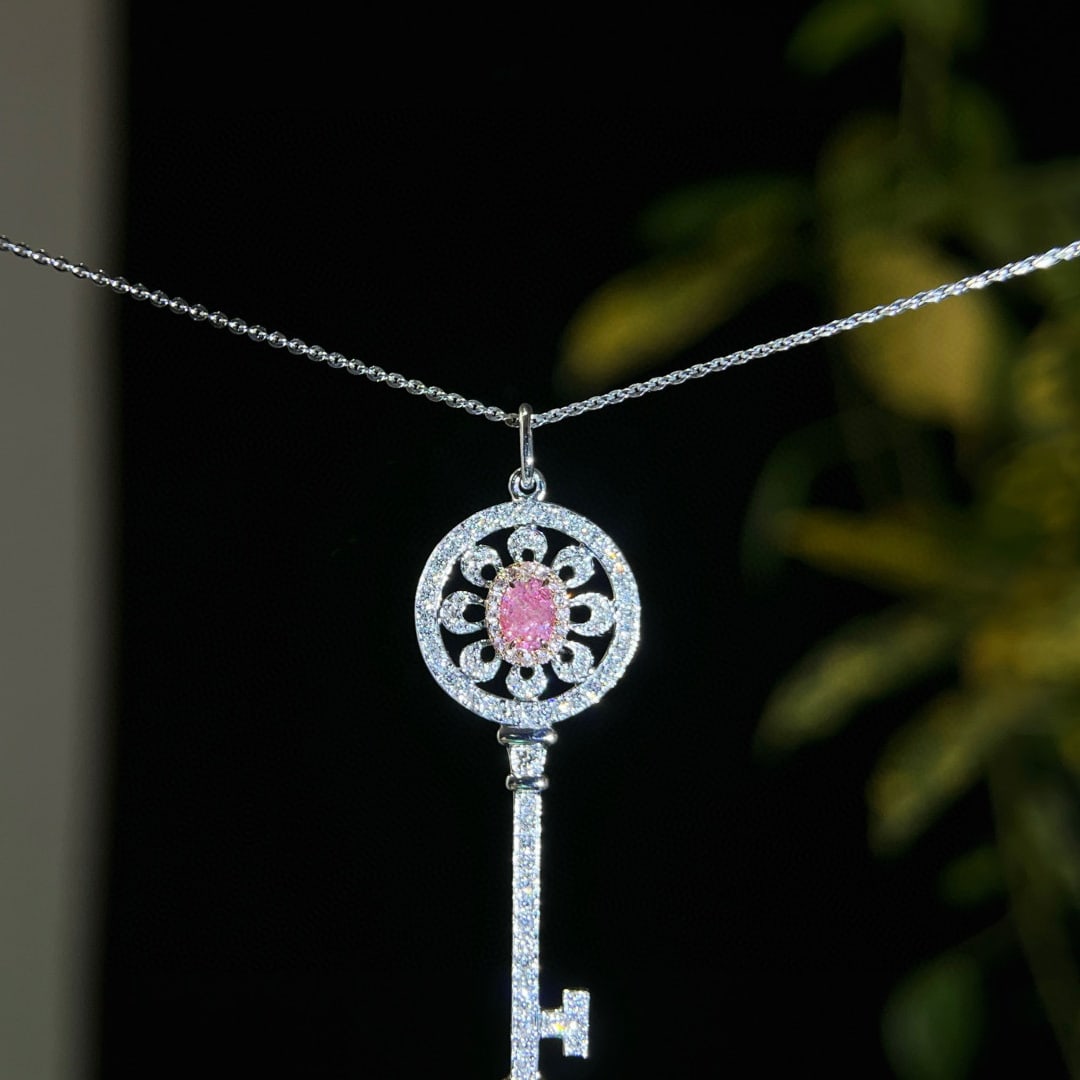 Gia Certified 14k Gold 0.74 Ctw Natural Pink Diamond & Diamond Necklace: Ref:231062396 // gold content:14k gold // main gemstone:pink diamond // certified:gia // shape:oval // carat weight:0. 3ct // clarity grade:si1 // color:pink // treatment:natural //