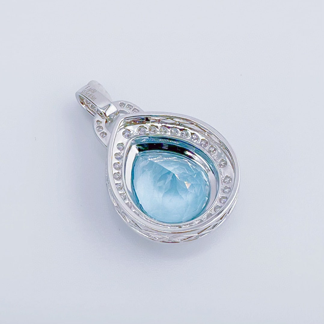 14k Gold 7.25 Ctw Natural Aquamarine & Diamond Pendant( Without Chain ) - 3