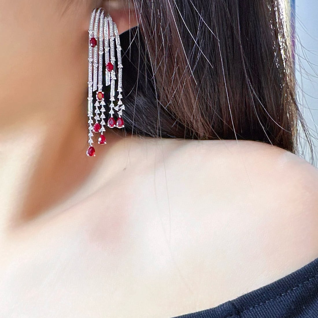 14k Gold 6.63 Ctw Natural Ruby & Diamond Earrings - 4