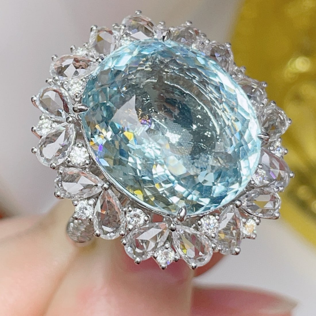 14k Gold 18.07 Ctw Natural Aquamarine & Diamond Ring/pendant( Without Chain ) - 2