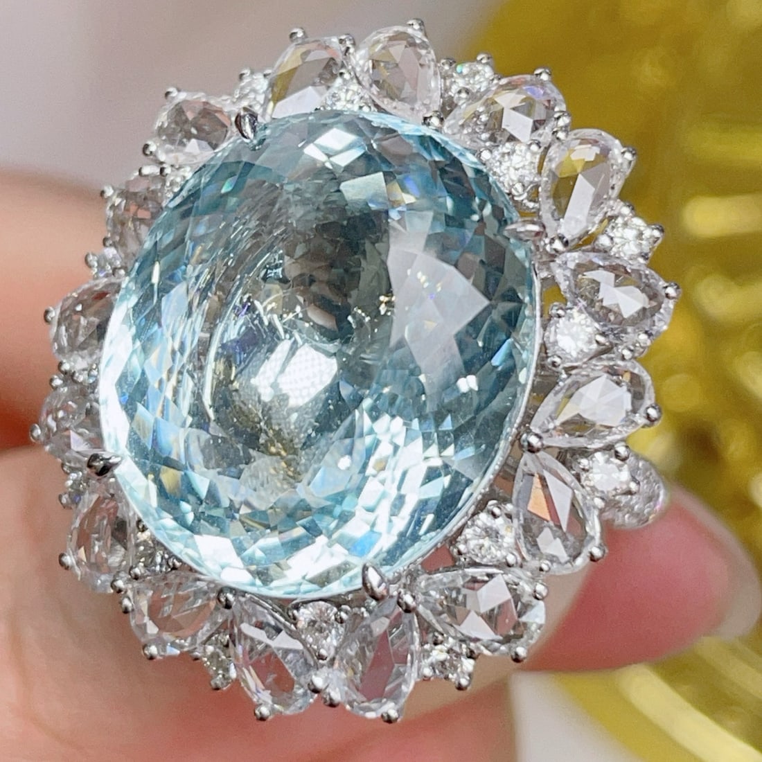 14k Gold 18.07 Ctw Natural Aquamarine & Diamond Ring/pendant( Without Chain ) - 3