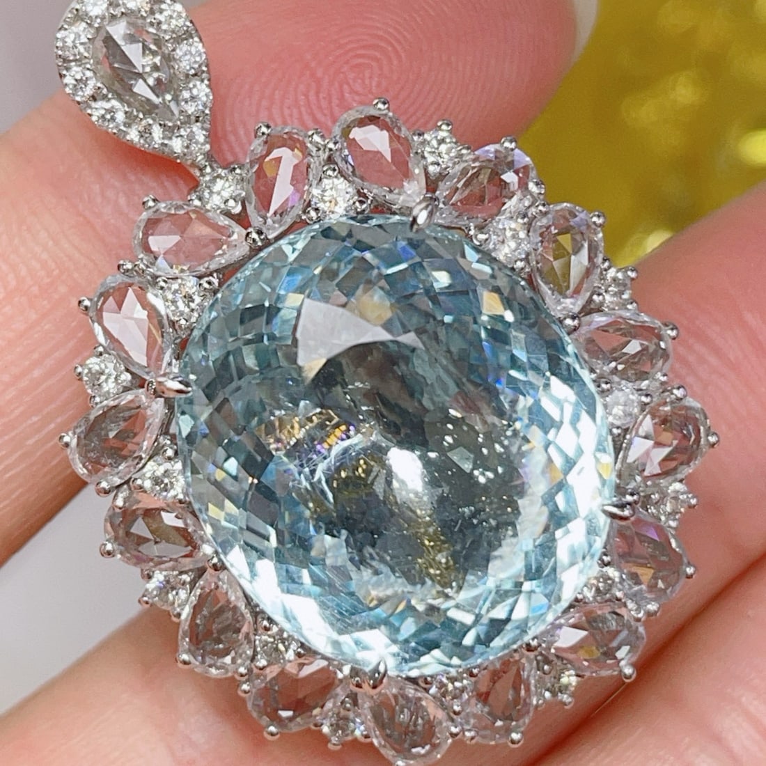 14k Gold 18.07 Ctw Natural Aquamarine & Diamond Ring/pendant( Without Chain ) - 4