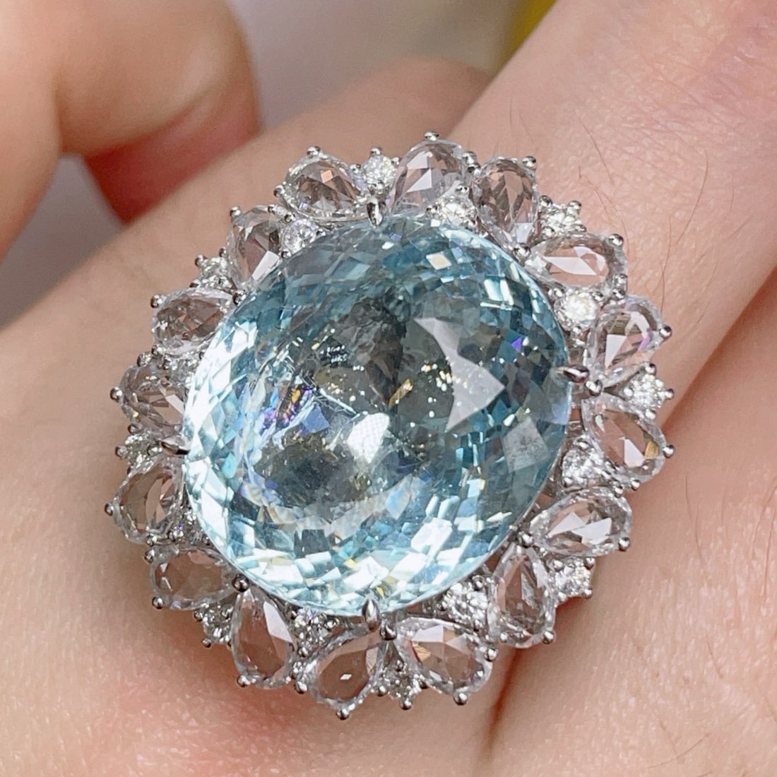 14k Gold 18.07 Ctw Natural Aquamarine & Diamond Ring/pendant( Without Chain ) - 5