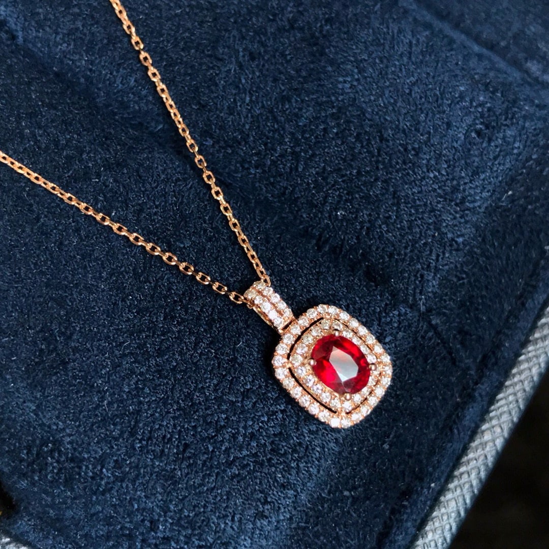 14k Gold 0.53 Ctw Natural Ruby & Diamond Pendant( Without Chain ) - 2