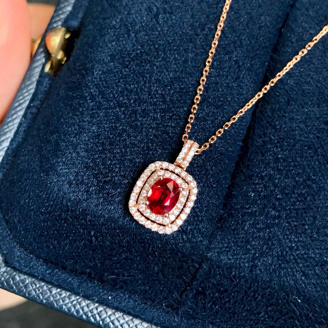 14k Gold 0.53 Ctw Natural Ruby & Diamond Pendant( Without Chain ) - 3