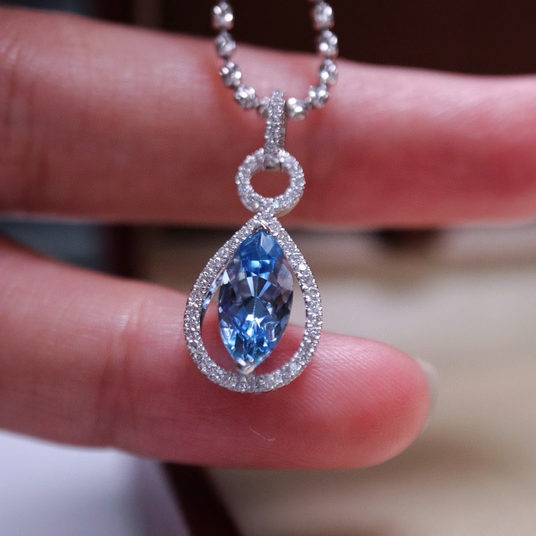 14k Gold 1.20 Ctw Natural Aquamarine & Diamond Pendant( Without Chain ) - 3