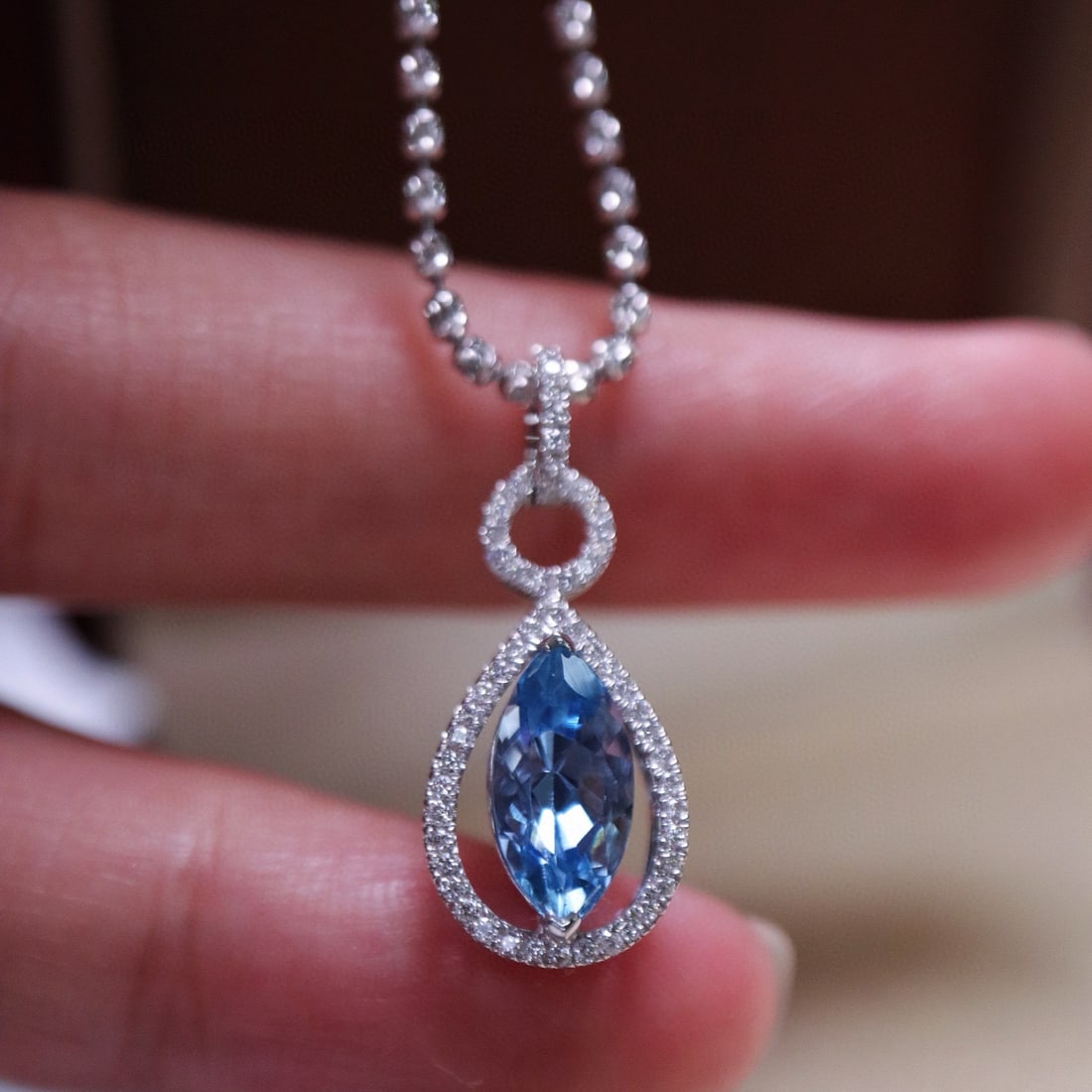 14k Gold 1.20 Ctw Natural Aquamarine & Diamond Pendant( Without Chain ) - 4