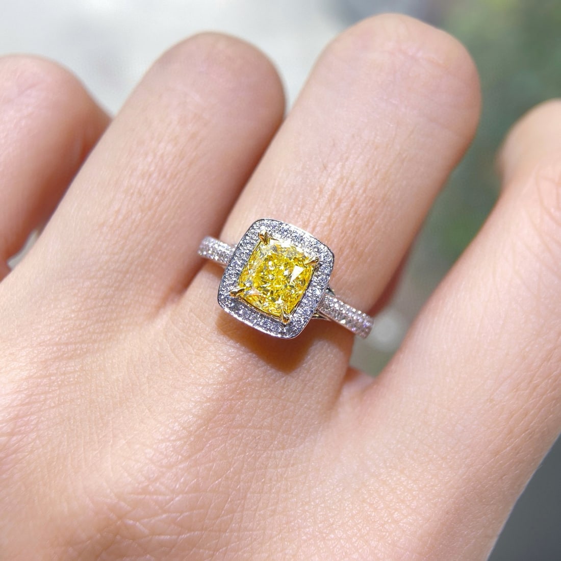 Gia Certified 14k Gold 1.63 Ctw Natural Yellow Diamond & Diamond Ring - 3