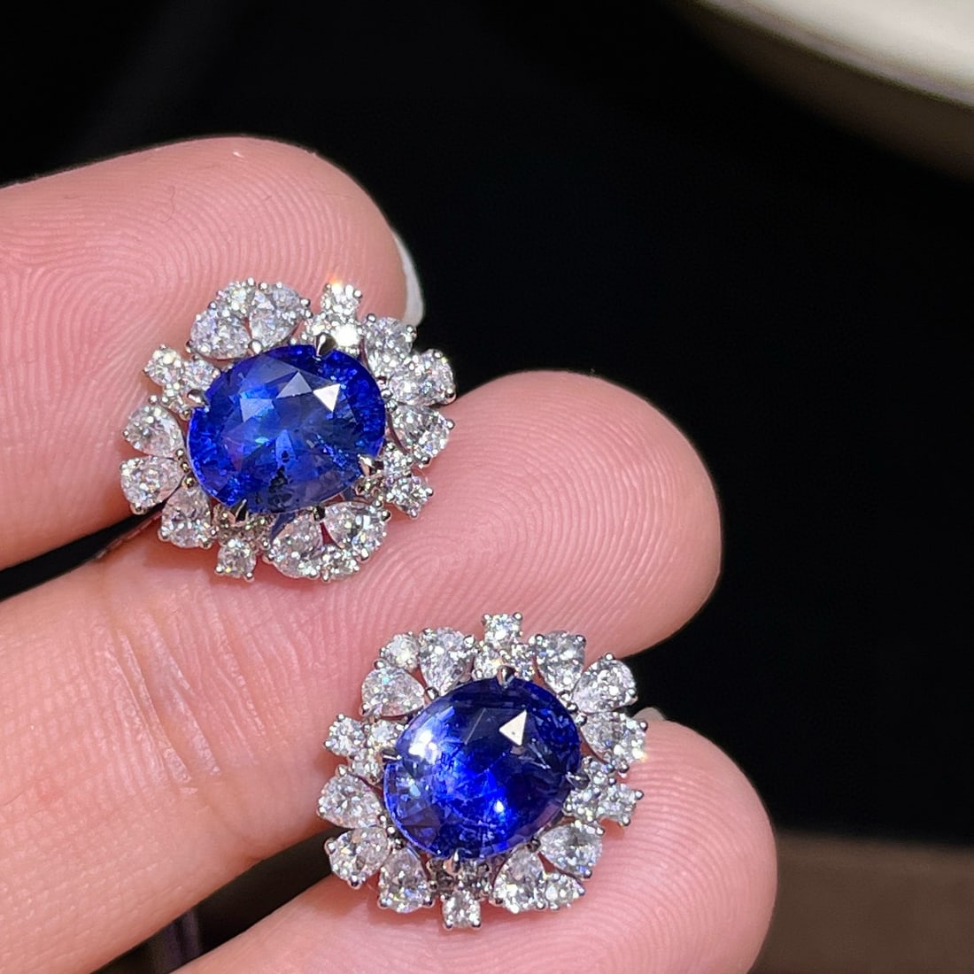 14k Gold 5.33 Ctw Natural Sapphire & Diamond Earrings - 4