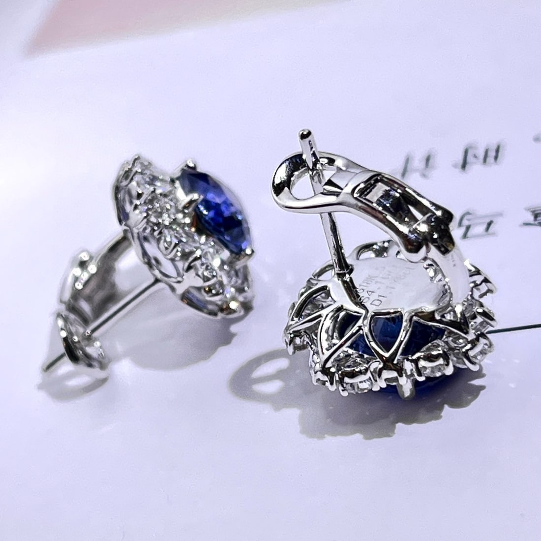 14k Gold 5.33 Ctw Natural Sapphire & Diamond Earrings - 5