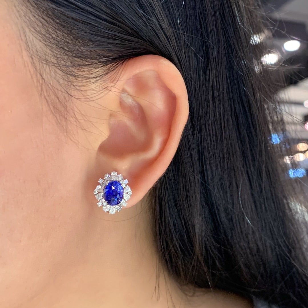 14k Gold 5.33 Ctw Natural Sapphire & Diamond Earrings - 6